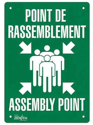 Enseigne «Point de rassemblement/Assembly Point» ,Aluminium, Bilingue avec pictogramme