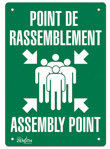Enseigne «Point de rassemblement/Assembly Point» ,Aluminium, Bilingue